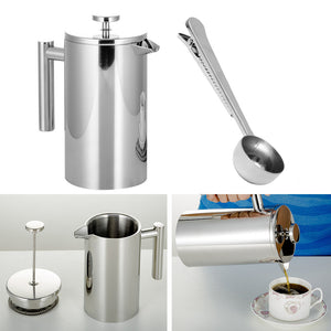 Stainless Steel French Press Coffee Tea Maker Double Wall Filter Baskets Cafetiere Coffee Pot